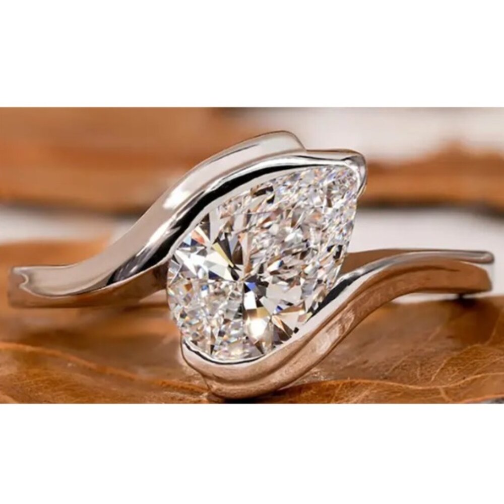 2 Carat Pear Cut Lab Created Cubic Zirconia Platinum Electro-Plated Setting Ring